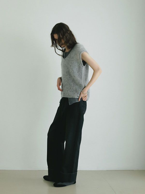 スーパーキッドモヘヤスリーブレス ニットプルオーバー - GREY