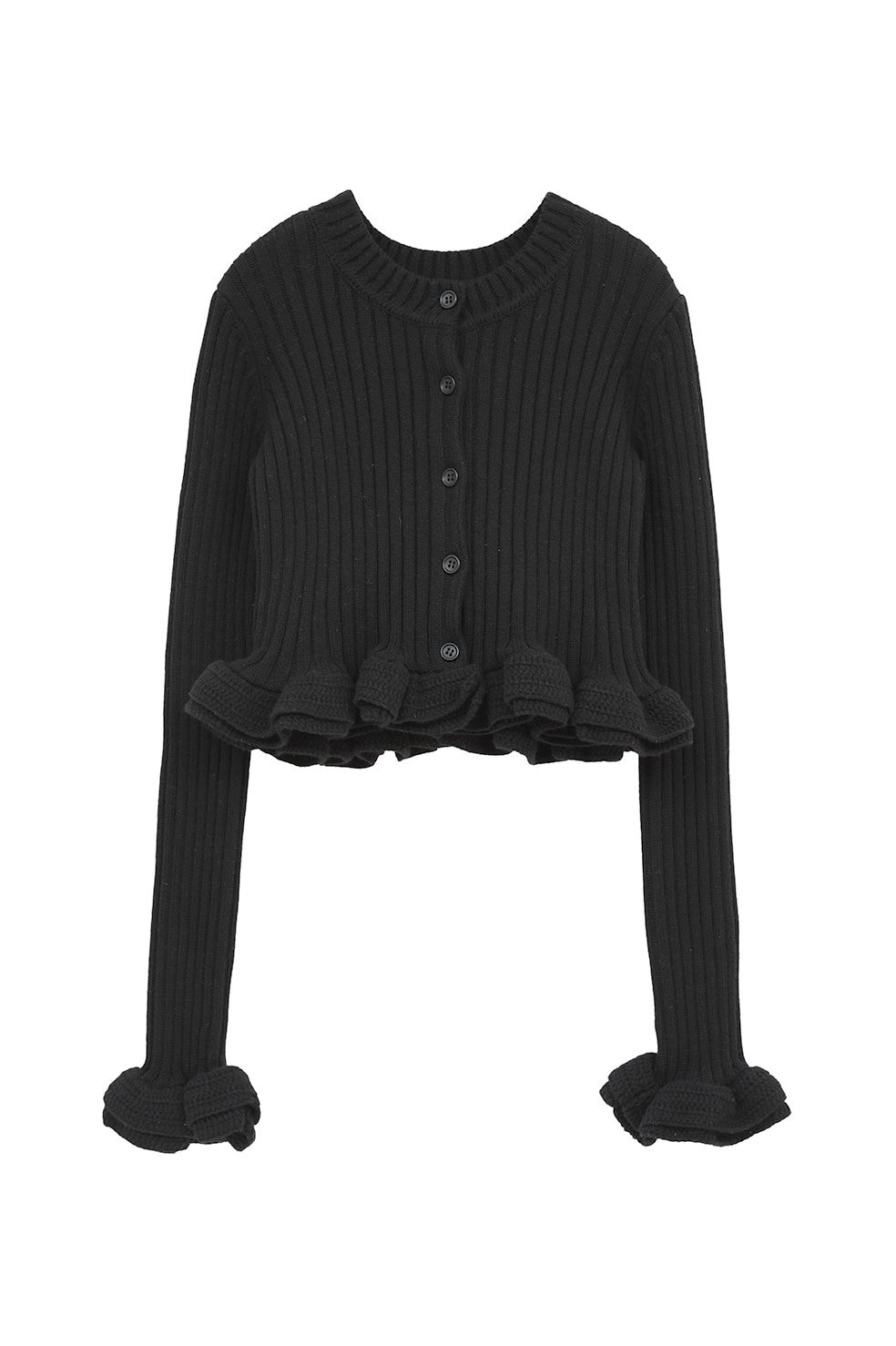 ダブルフェイス フリルド ニットトップス - W FACE SHORT FRILLED KNIT TOPS (BLACK)