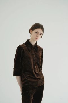ベロア ポロトップス - CRUSHED VELOUR POLO TOPS BROWN