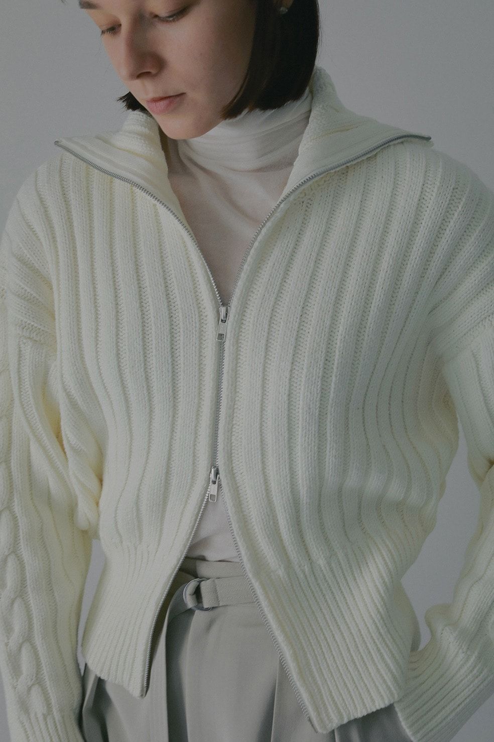 コットンリブニットブルゾン - COTTON RIBKNIT BLOUSON (WHITE)