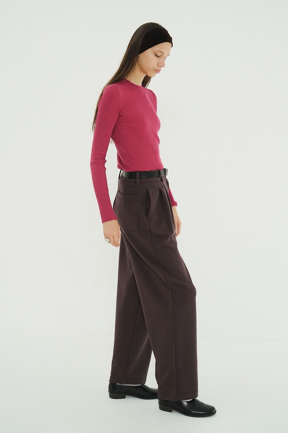 シアーリブニットカットソー | SHEER RIB KNIT TOPS (PINK)