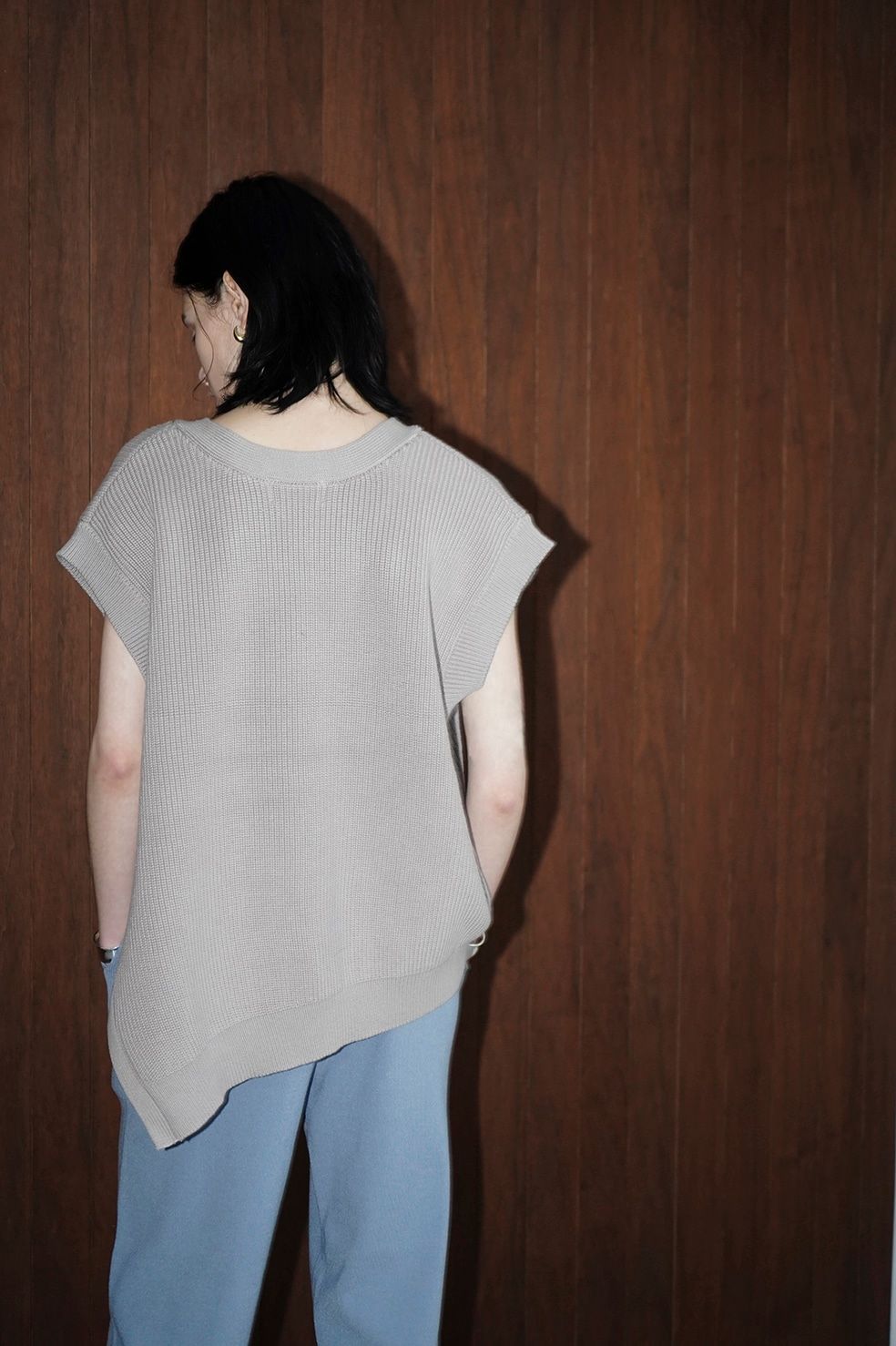 ダブルフェイス アシンメトリー ニット トップス - W FACE ASYMMETRY KNIT VEST - GREY