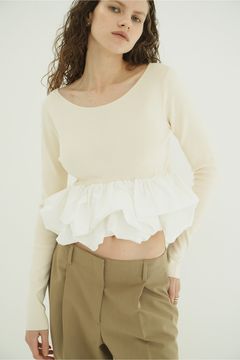 バルーン ショートニット トップス -  W BALLOON SHORT KNIT TOPS(IVORY)