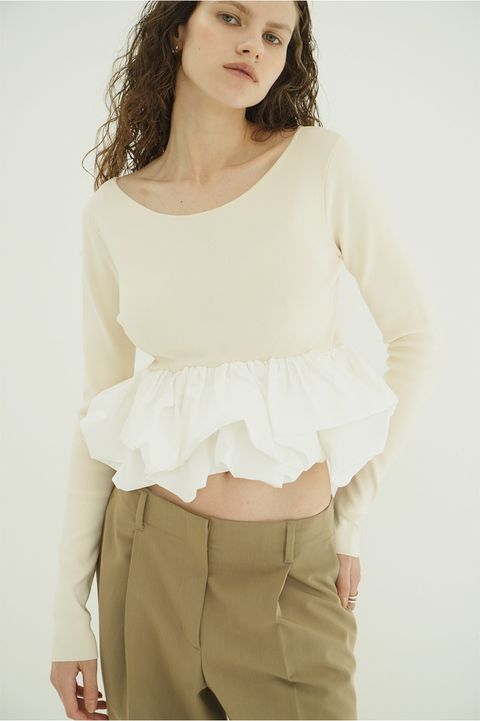 バルーン ショートニット トップス -  W BALLOON SHORT KNIT TOPS(IVORY)