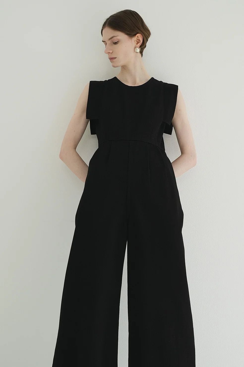 スクエア―スリーブ デニムオールインワン - SQUARE SLEEVE DENIM ALL IN ONE BLACK