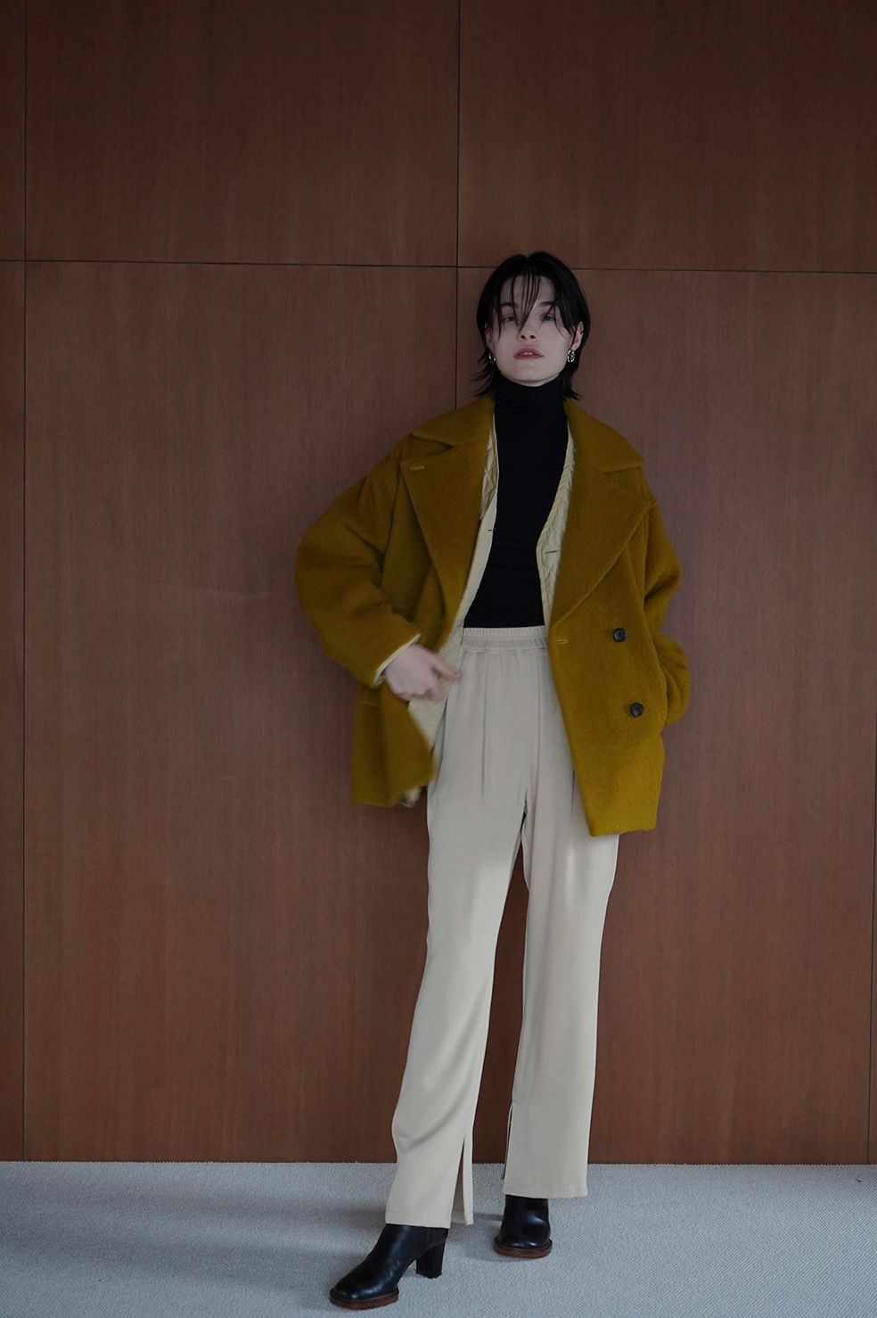 オーバー ライン ダブル コート - OVER LINE DOUBLE COAT - MUSTARD - 1 (S)