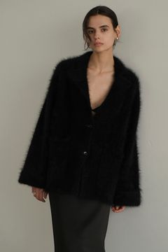 アンゴラ テーラードジャケット -  ANGOLA TAILORED KNIT JACKET - BLACK