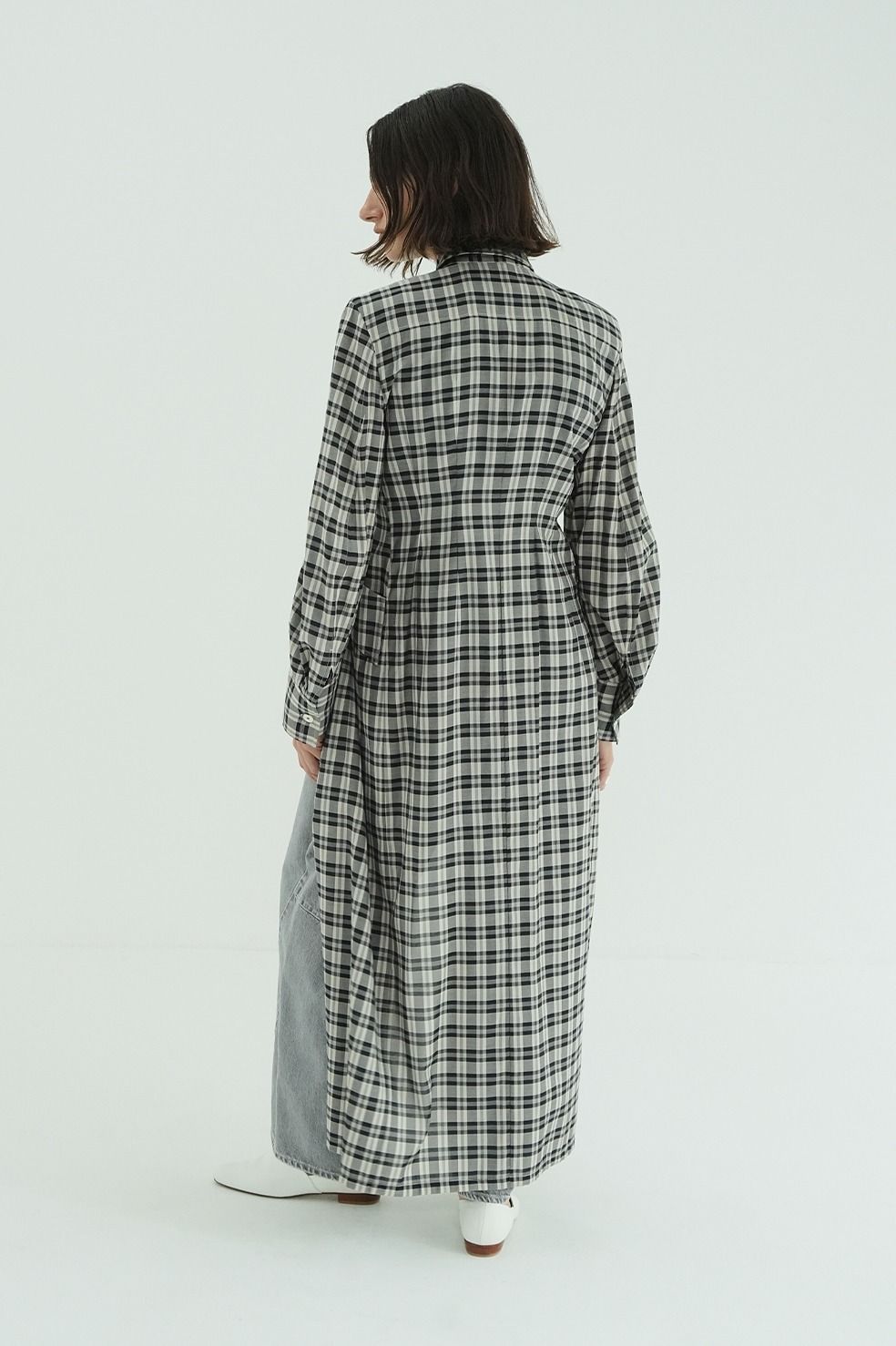 チェックシャツワンピース - UP POCKET CHECK SHIRT ONEPIECE (BLACK)