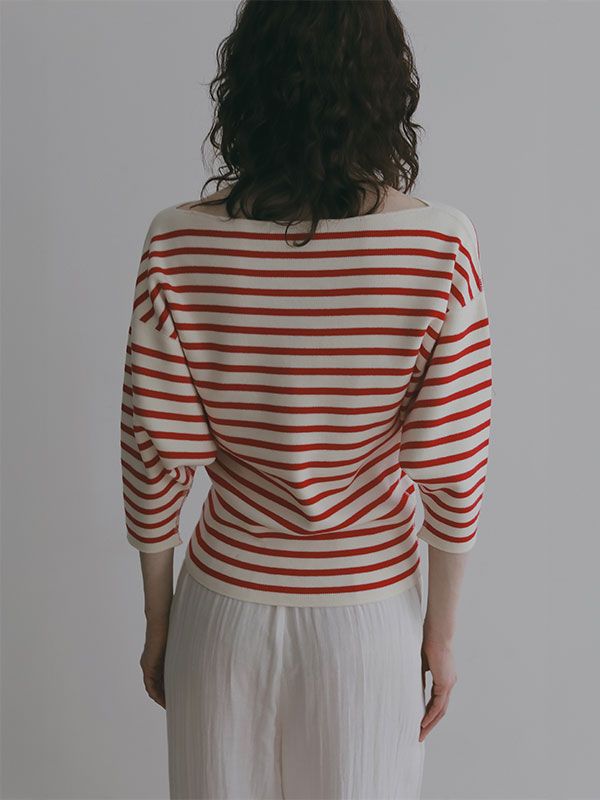 ボートネックニットプルオーバー （RED)