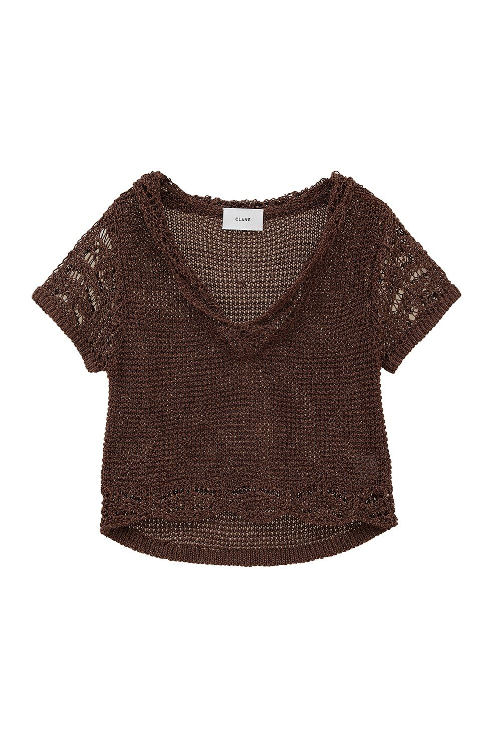 クロップドニットトップス - CROPPED CROCHET KNIT TOPS - BROWN