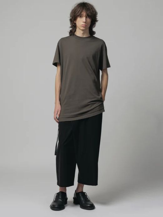 レイヤードデザイン半袖ティーシャツ - cotton jersey s/s t-shirt - GREY