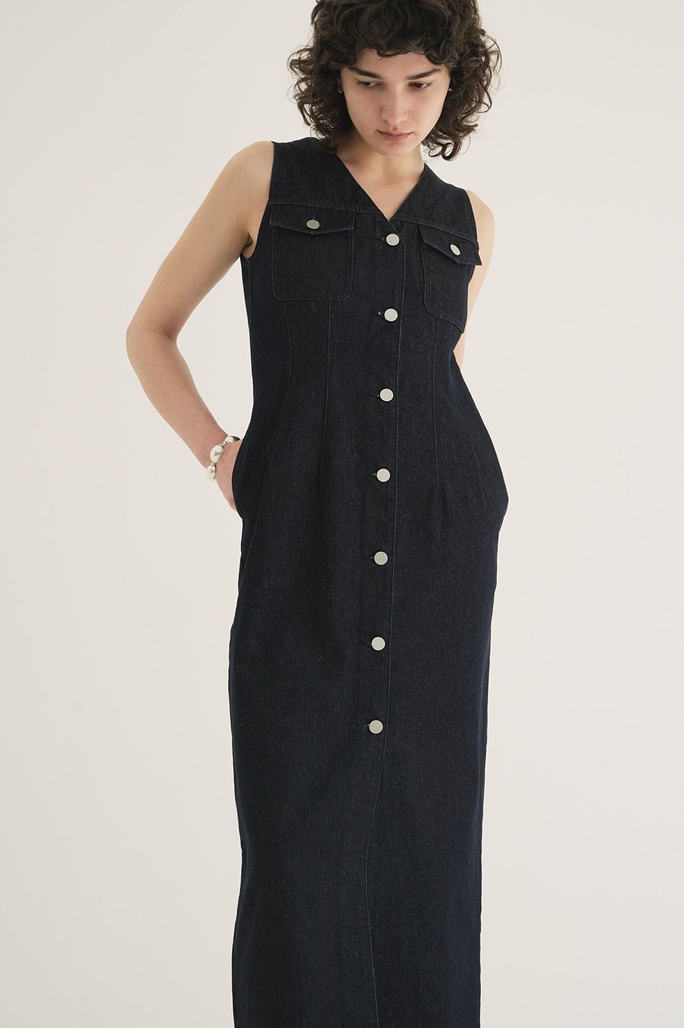 スリーブレス デニムワンピース - SLEEVELESS LADY DENIM ONEPIECE INDIGO