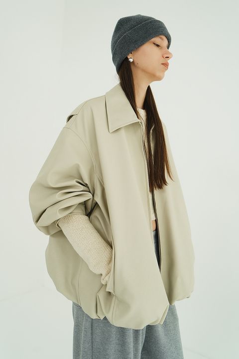 フェイクレザーバルーンジャケット - FAKE LEATHER BALLOON JACKET IVORY