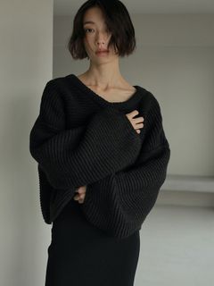 リングネックBOXニットプルオーバー - CHARCOAL