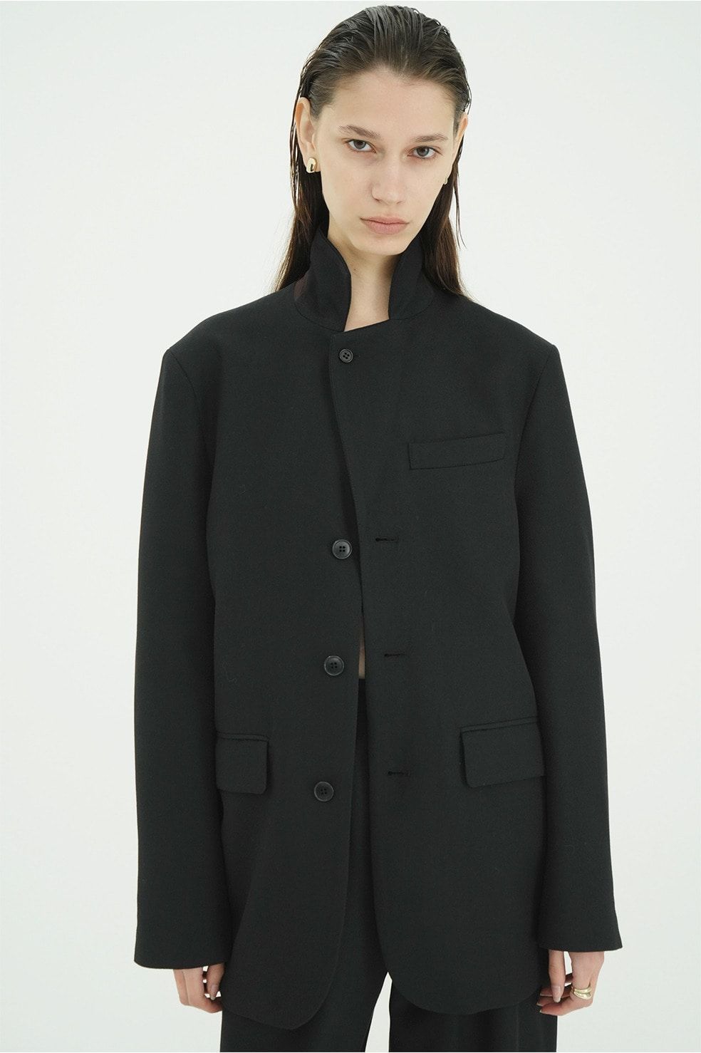 ヘリンボーン柄 テーラードジャケット - HERRINGBONE TAILORED JACKET (BLACK)