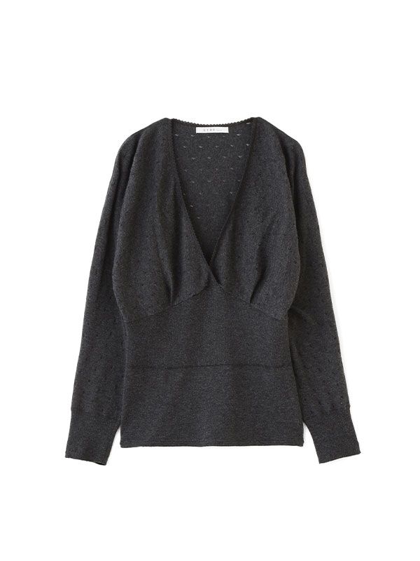 レースコンビカシュクールニットプルオーバー (CHARCOAL)