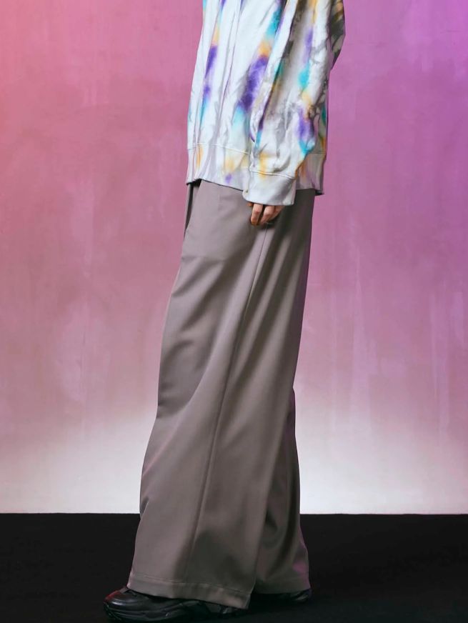 ウールミックス ワイド パンツ - Wool Mix Continuous Tow-Tuck Wide Pants GREY