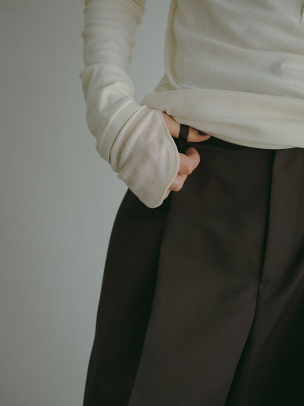 ハイウエストシャンタンワイドパンツ  - BROWN