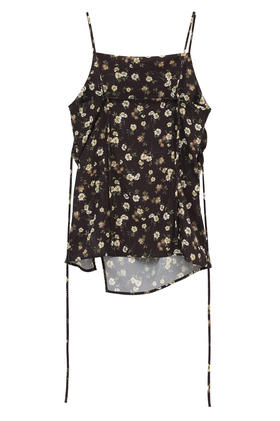 デザインキャミソール。 - MABEL FLOWER DRAPE CAMI TOPS (BLACK)