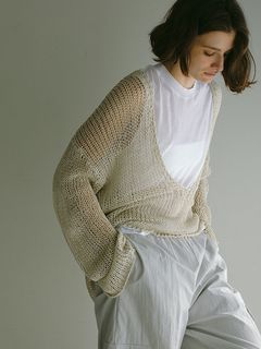 フィッシュネットVネックニットプルオーバー - BEIGE
