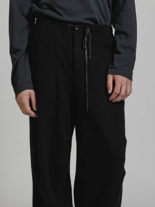 ウール縮絨 製品染め ワイドパンツ - OBJECT DYE WOOL WIDE PANTS - BLACK