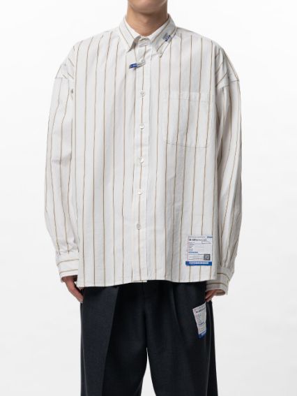 コットン ハイ デンシティ ストライプ ロング スリーブ シャツ | Cotton High Density Stripe Long-sleeve Shirt- WHITE