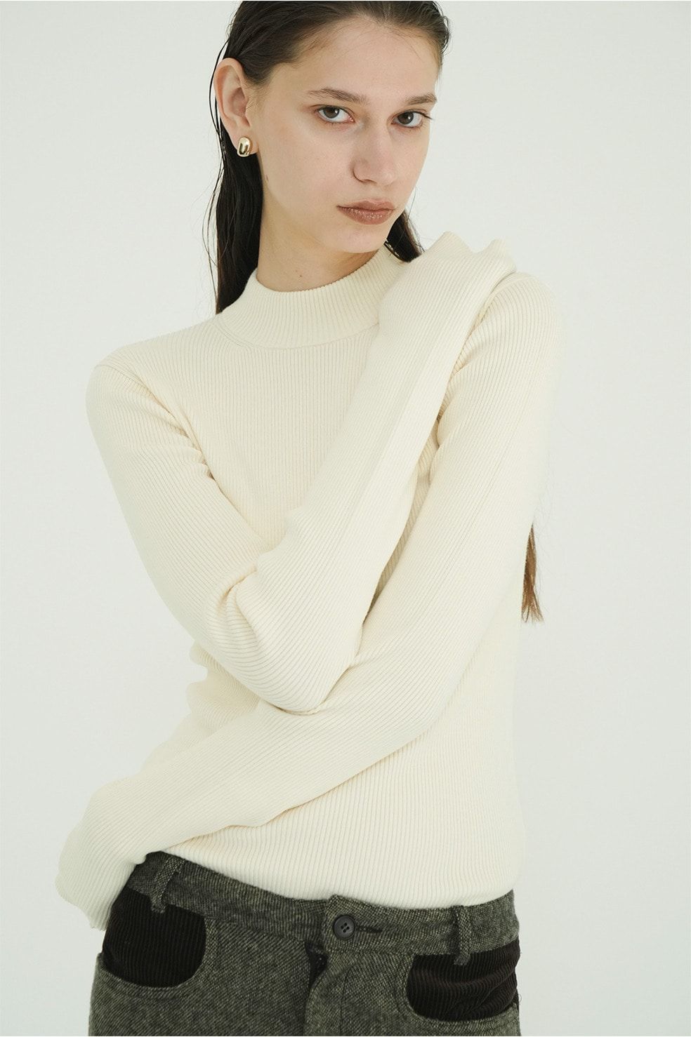 【26AW】 ハイネックリブニットトップス -  H/N RIB KNIT TOPS （IVORY）