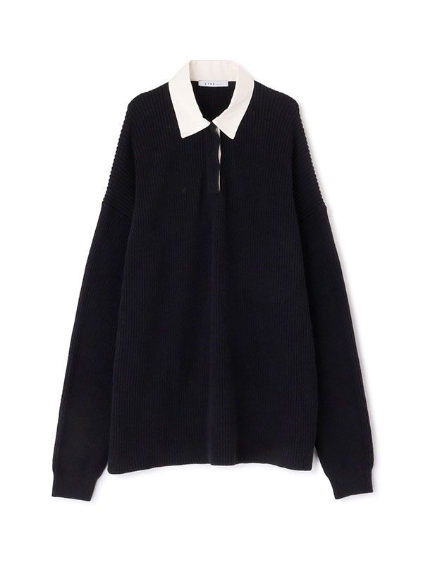 ラガーシャツニットプルオーバー - BLACK