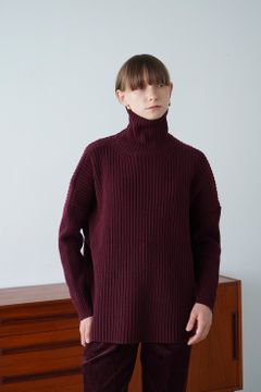 ダブルフェイス センター スリット リブ ニット - DOUBLE FACE CENTER SLIT RIB KNIT TOPS BORDEAUX