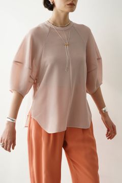 メッシュ フォーム  スリーブ ブラウス - MESH FORM SLEEVE BLOUSE - PINK