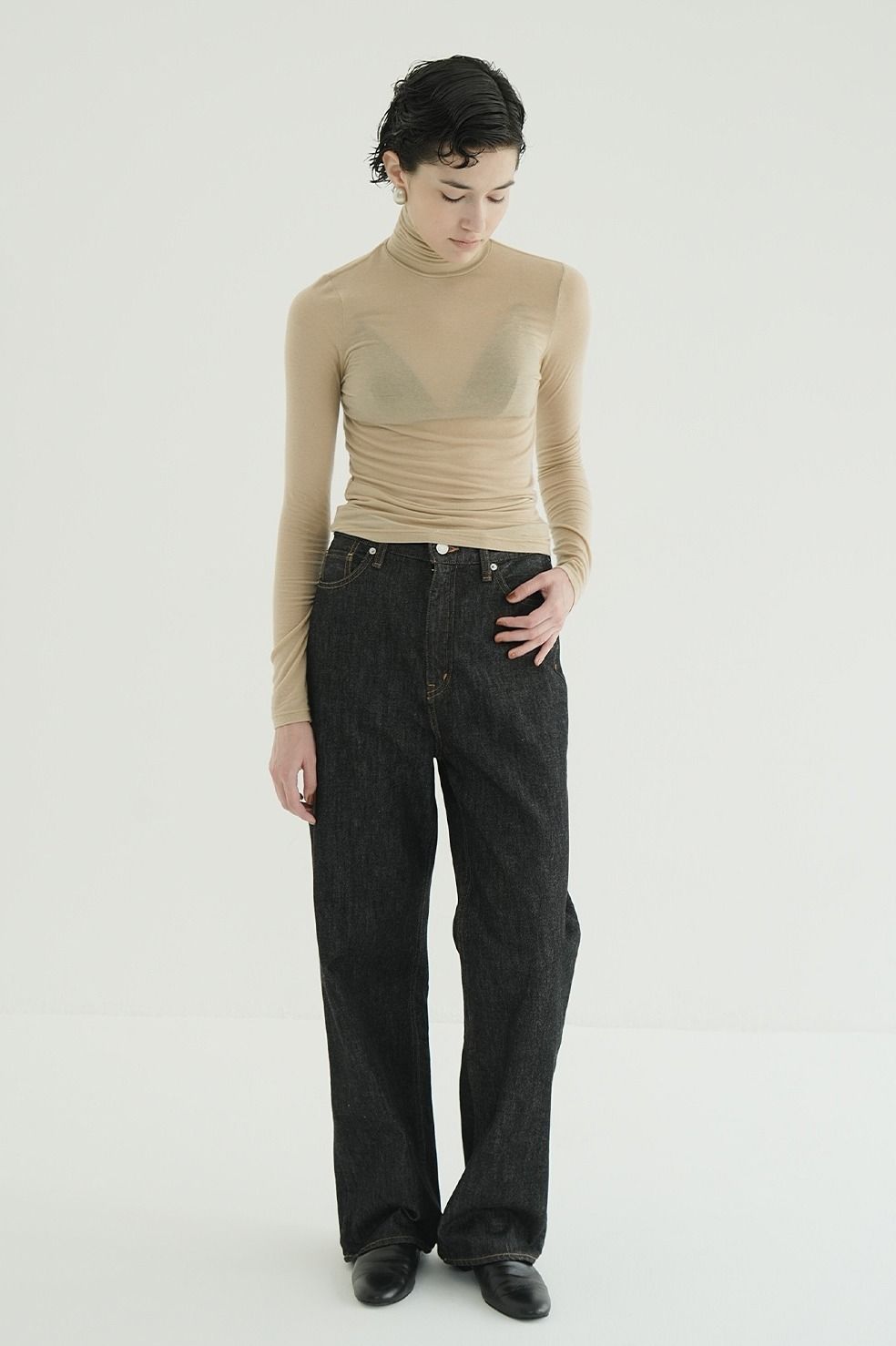 カシミヤ混タートルネックカットソー | COMFORTABLE TURTLE TOPS (BEIGE)