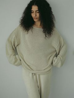 ロールエンドリネンニットプルオーバー - BEIGE