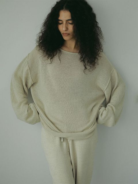 ロールエンドリネンニットプルオーバー - BEIGE