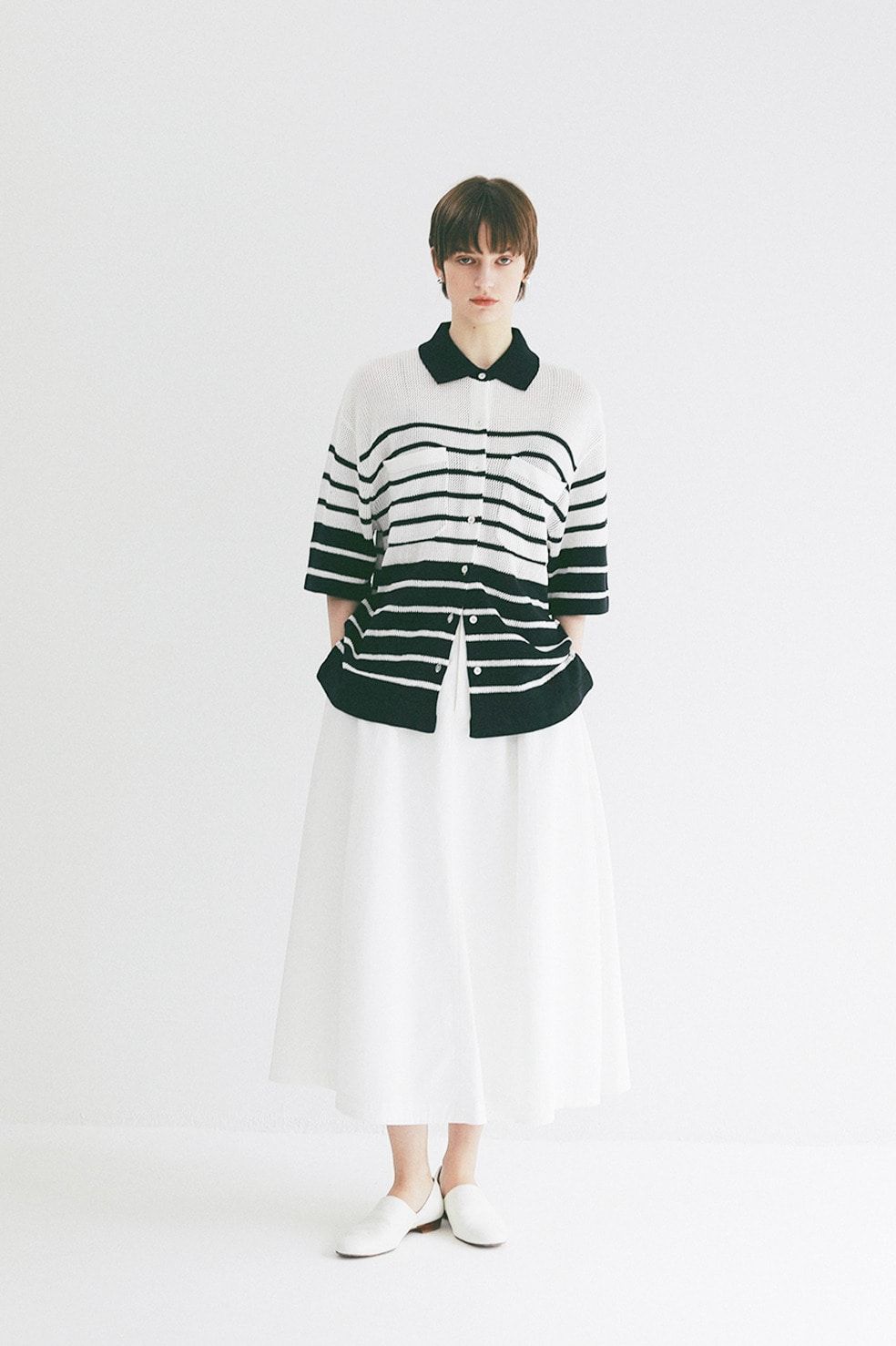 ハーフスリーブオーバーニットシャツ - HALF SLEEVE OVER KNIT SHIRT(NAVY)