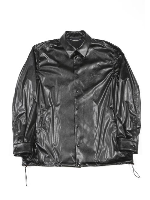 ウォッシャブルライトフェイクレザーコーチジャケット - Fake Leather Coach Jacket - BLACK