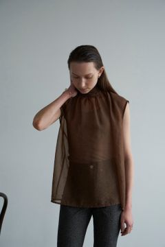シアーリボンノースリーブトップス - SHEER RIBBON NO SLEEVE TOPS - BROWN