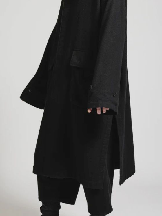 ウール縮絨 製品染めコート - OBJECT DYE WOOL HOODED COAT - BLACK