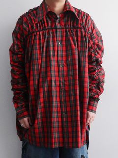 ギャザード シャツ - GATHERED SHIRT NAVY RED CHECK
