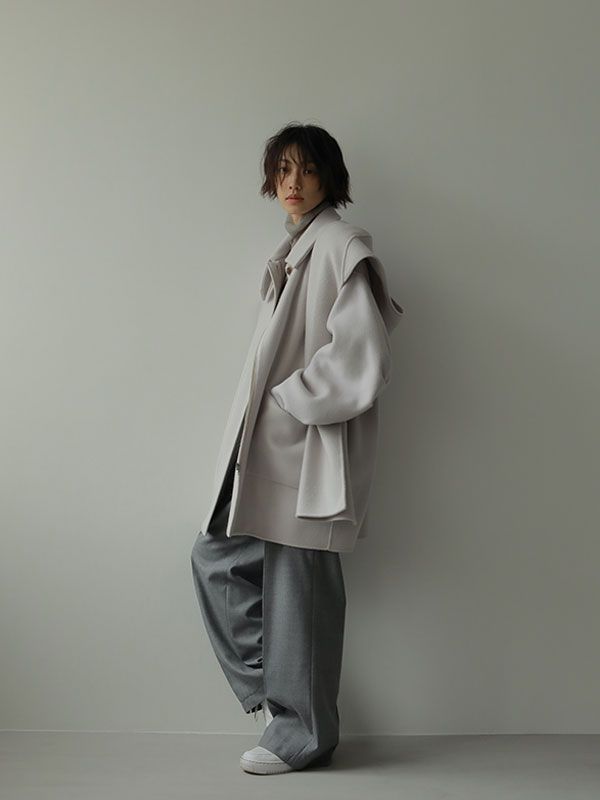 フーディーストールコクーンコート - GREY