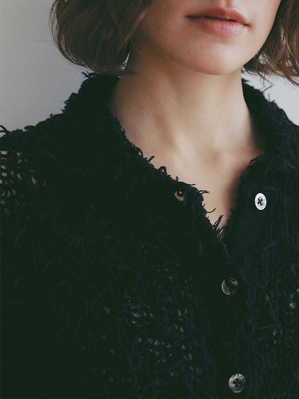 ミックスヤーンハーフスリーブコンパクトニットシャツ(BLACK)
