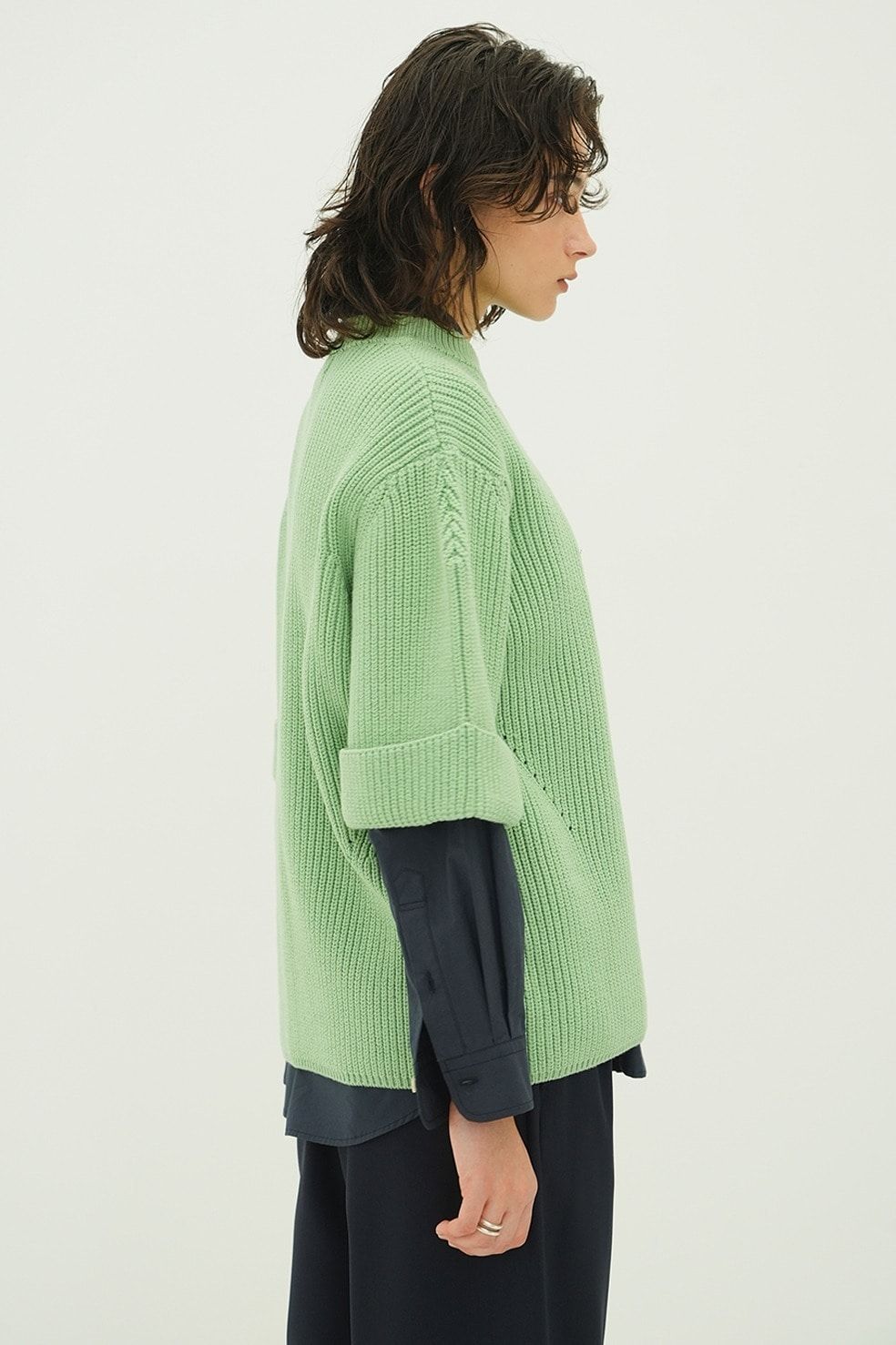 ニットトップス - OVER HALF SLEEVE KNIT TOPS (GREEN)
