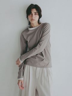 アウトステッチクルーネックロンTee  (GREIGE）