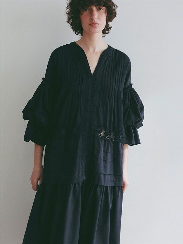 レースコットンボリュームワンピース（NAVY)