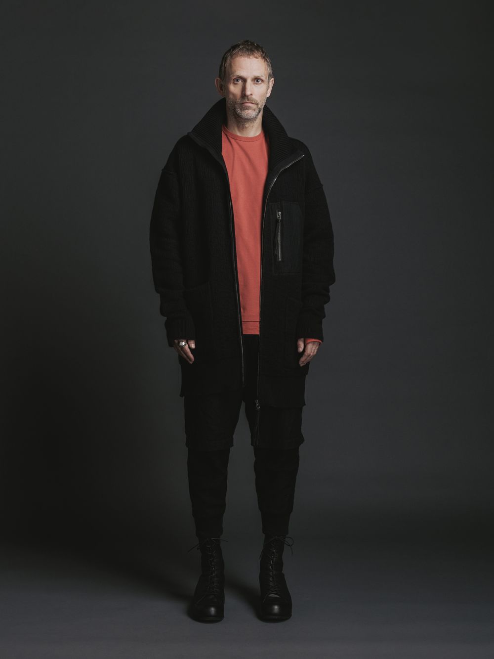 綿カシミヤ ニットブルゾン  -  high neck zip knit BLACK