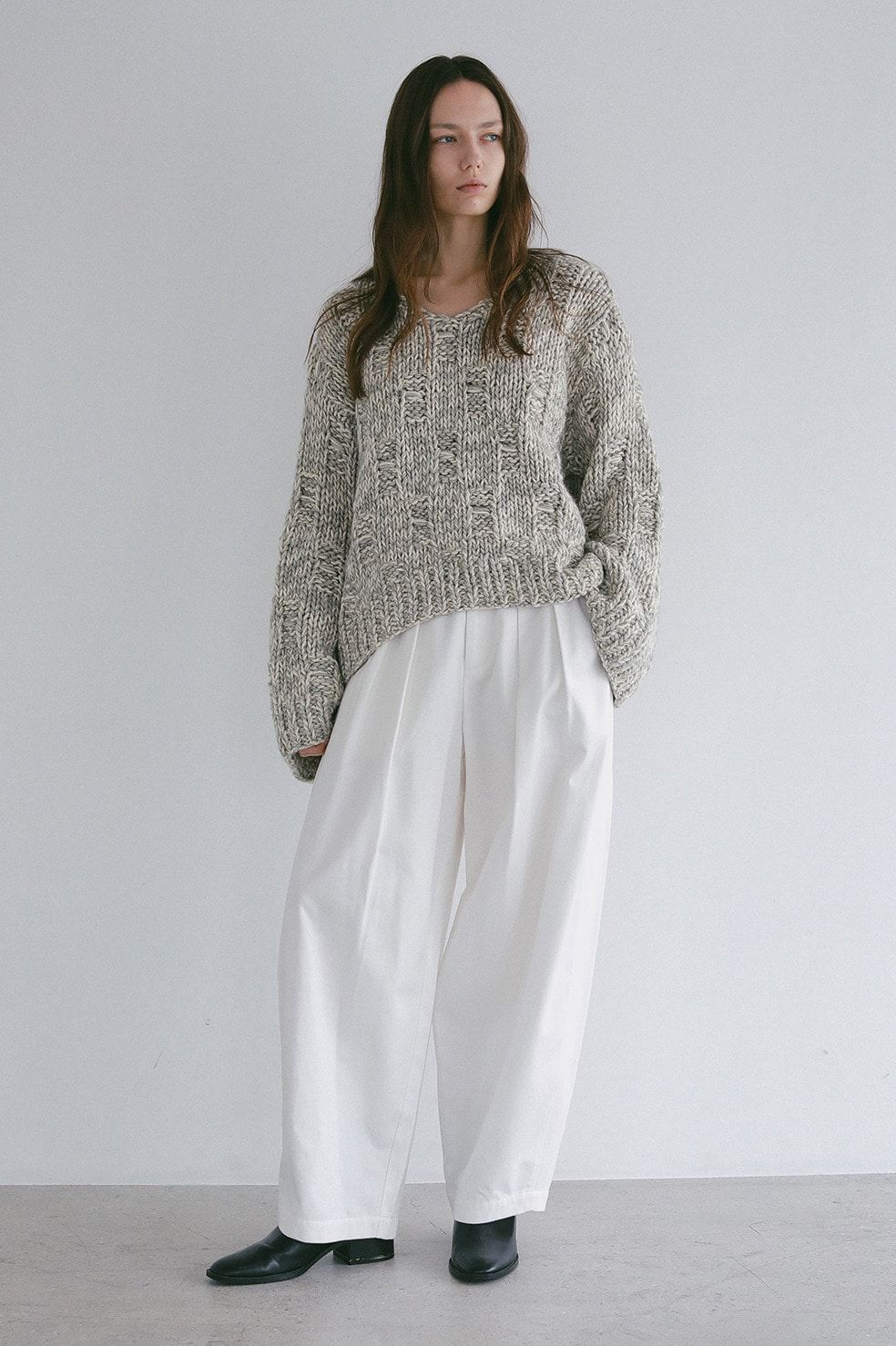 バルキーヤーンハンドニットトップス -  BULKY YARN HAND KNIT TOPS(GREY MIX)