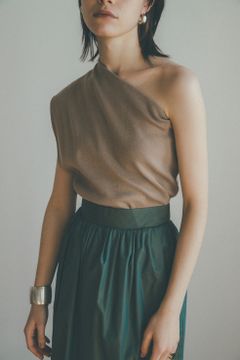 ワンショルダーリーズトップストップス  -  ONE SHOULDER LOOSE KINIT TOPS - BEIGE