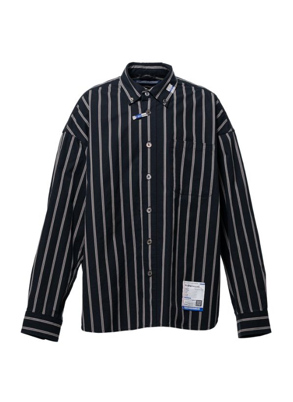 コットン ハイ デンシティ ストライプ ロング スリーブ シャツ | Cotton High Density Stripe Long-sleeve Shirt- BLACK