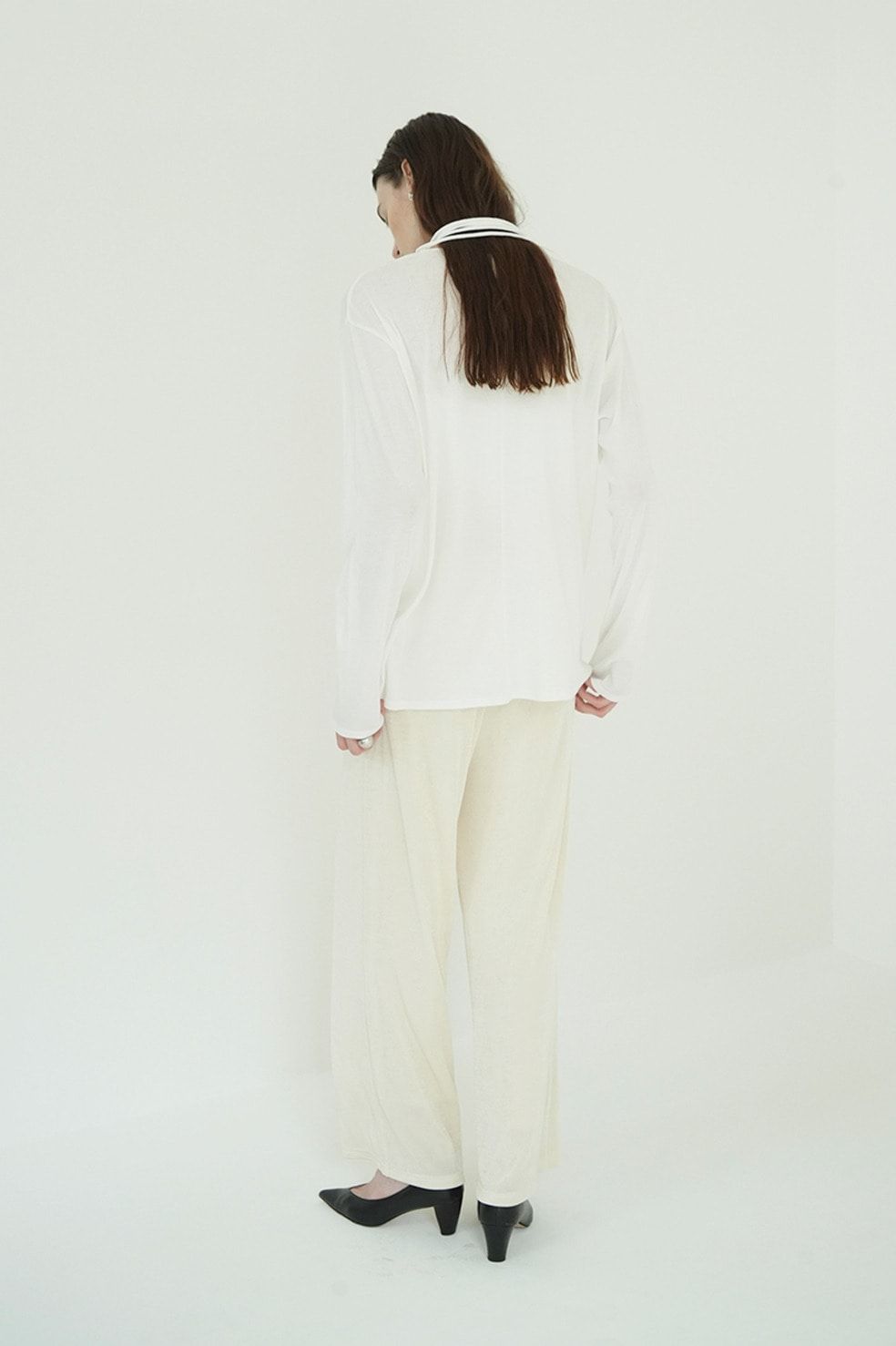 デザインリボンカットトップス - DRAWSTRING LOOSE CUT TOPS (WHITE)