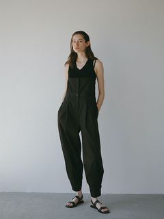 レイヤードライクナローストラップオールインワン - BLACK