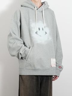 スマイリーフェイス プリンテッドフーディー - Smily Face Printed Hoodie - GRAY